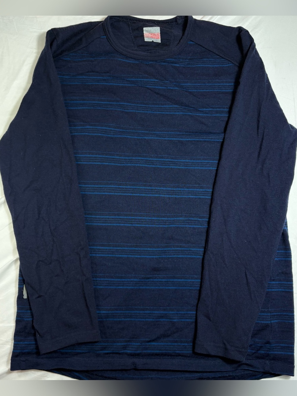 Icebreaker 260 body fit merino long sleeve shirt men size M blue stripe